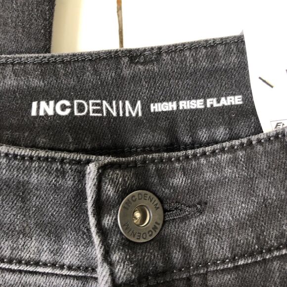 INC Denim Jeans Women's High Rise Flare Black Wash Rhinestones Studded at front - Picture 15 of 16